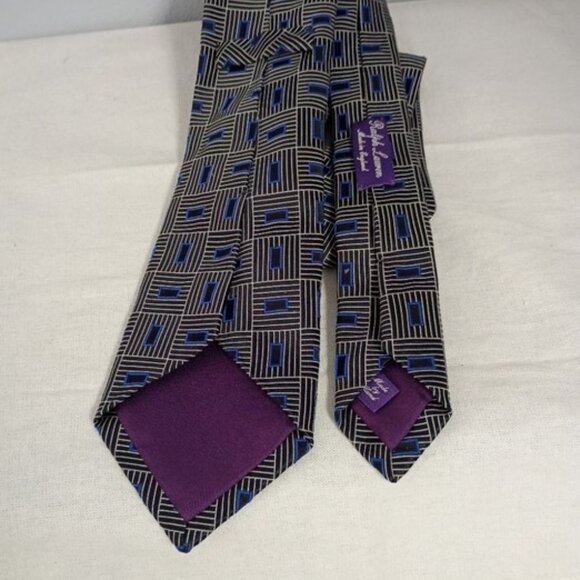 ❤️RALPH LAUREN Purple Label Navy Black Square Geometric Necktie Tie England - Picture 4 of 7